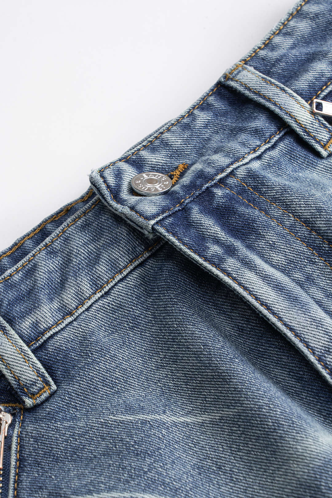 Plus Size Washed Denim Skirt with Cuffed Pockets