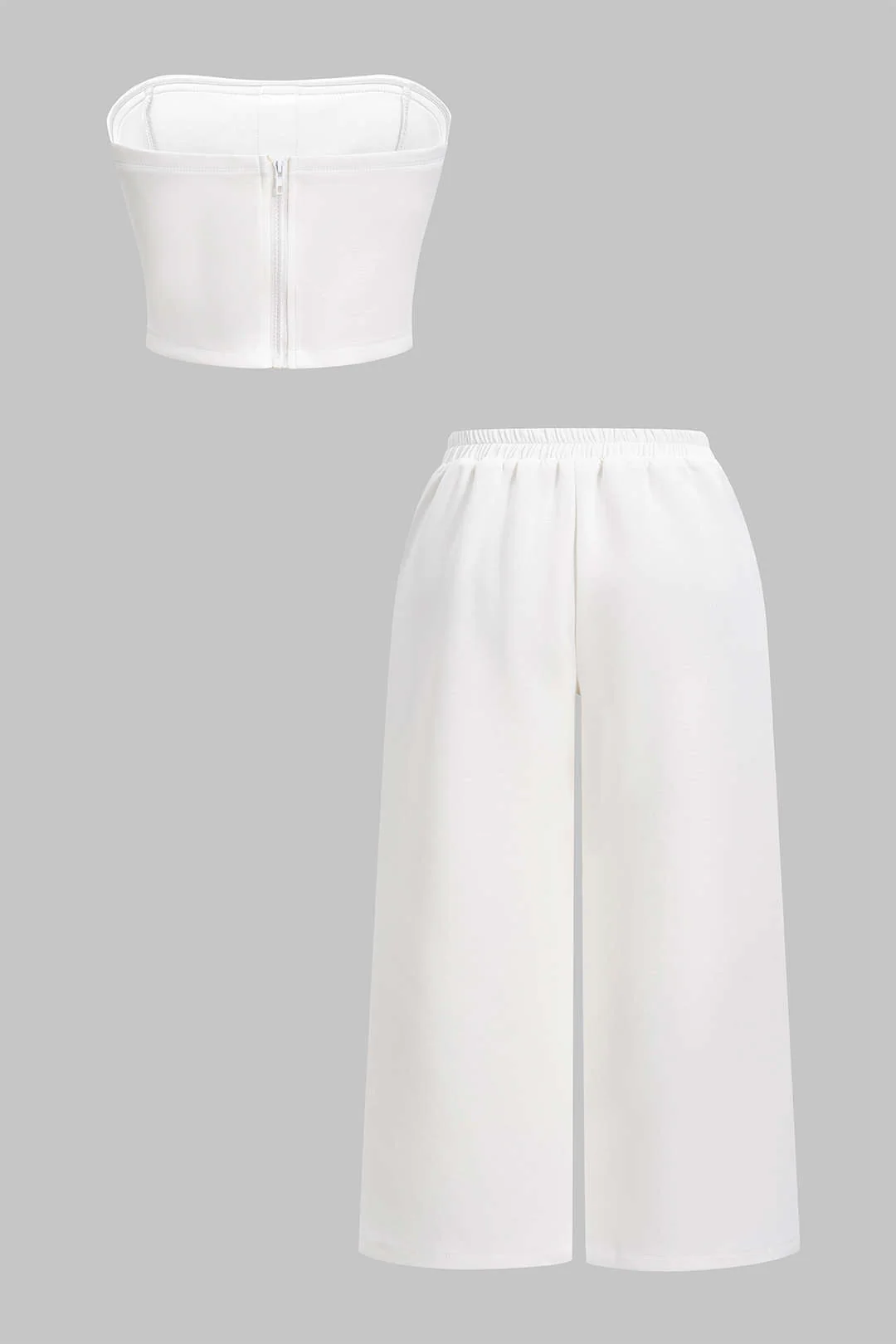 Plus Size Contrast Button Tube Top And High Waist Wide Leg Trousers Set