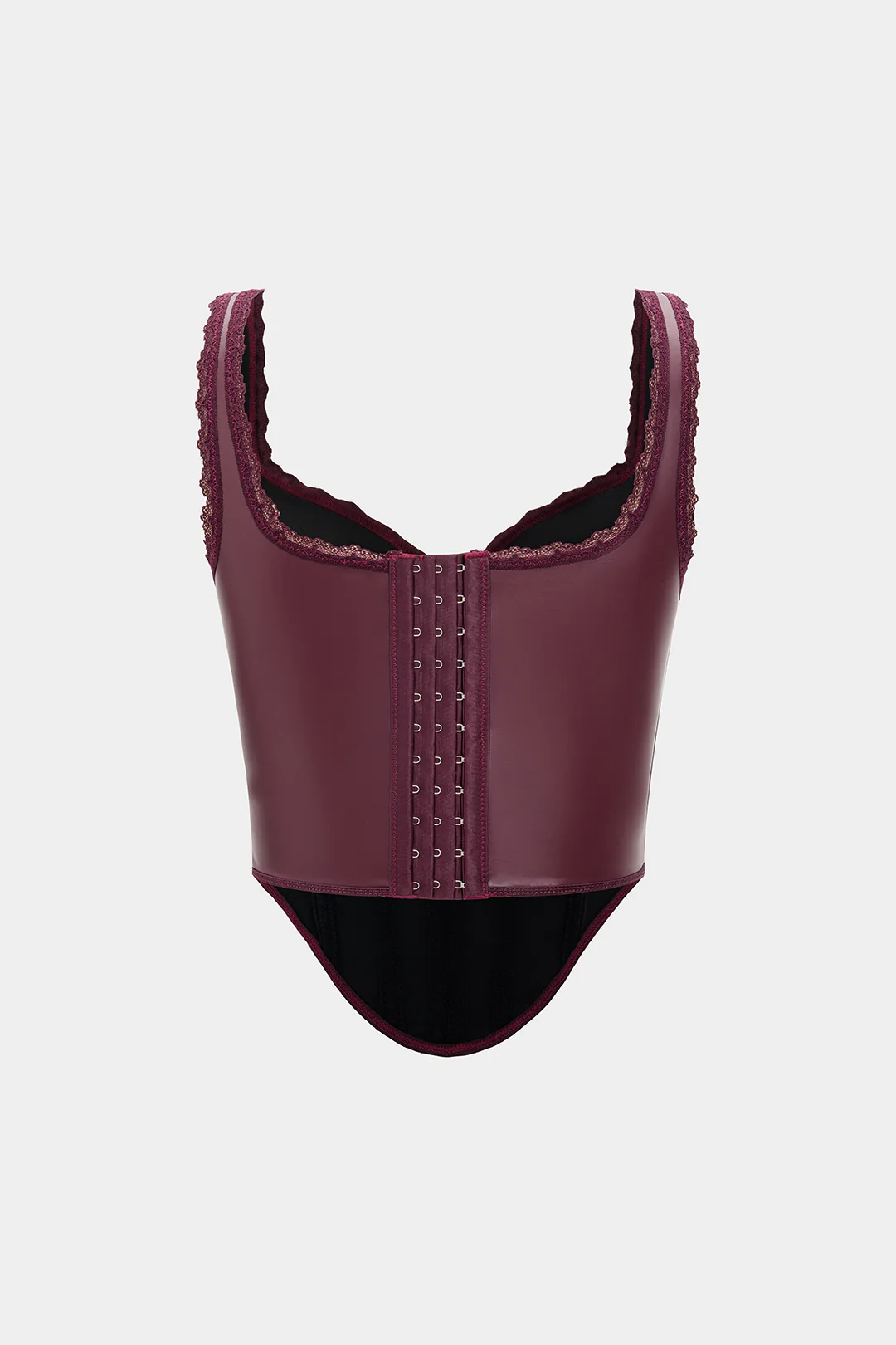 Faux Leather Patchwork Lace Trim Bustier Corset Cami Top