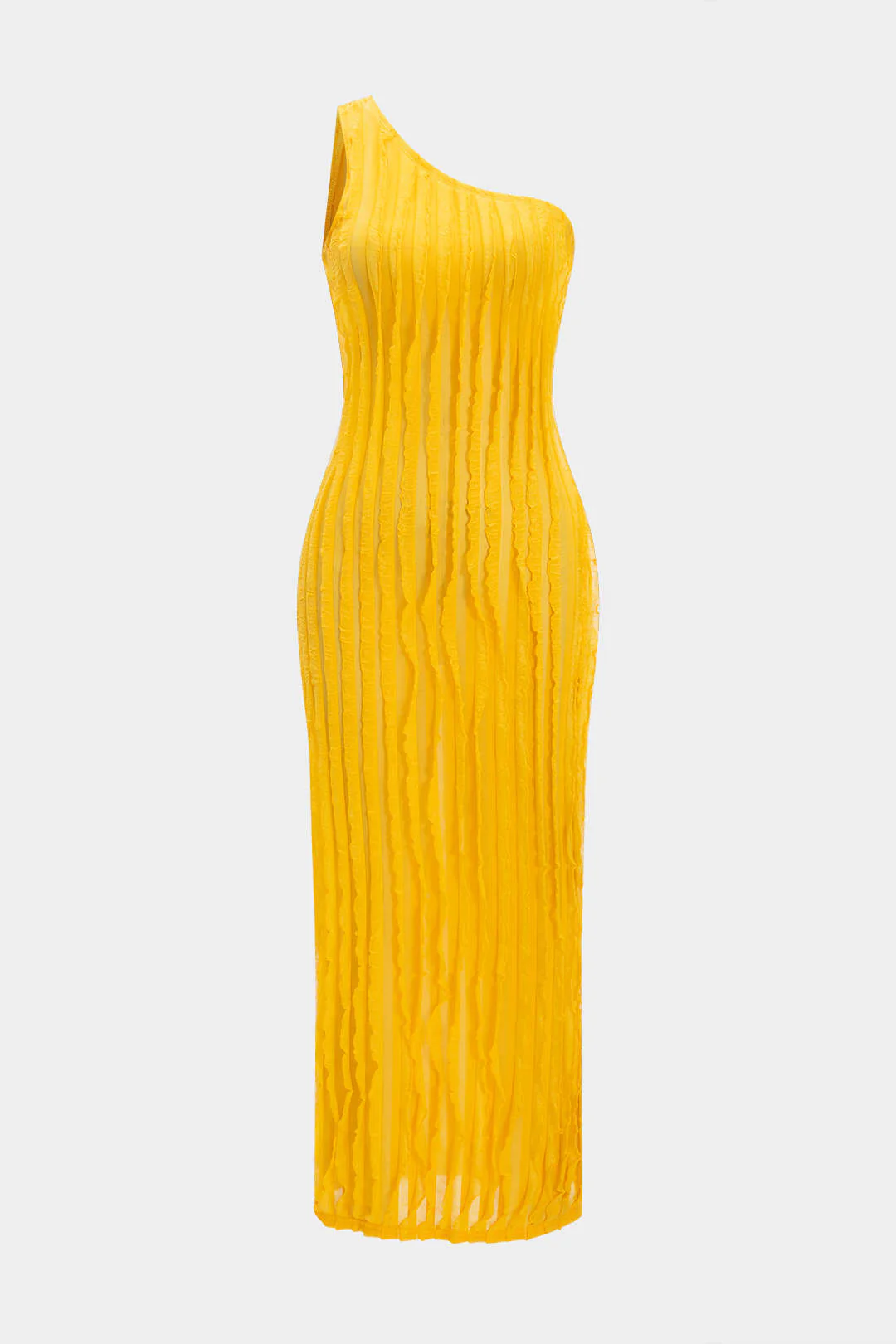 One-Shoulder Ruffle Sleeveless Slit Midi Dress