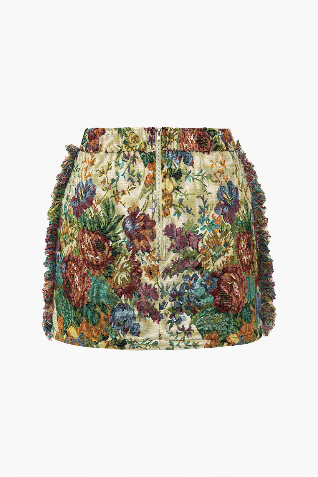 Vintage Floral Print Fringe Zipper Mini Skirt
