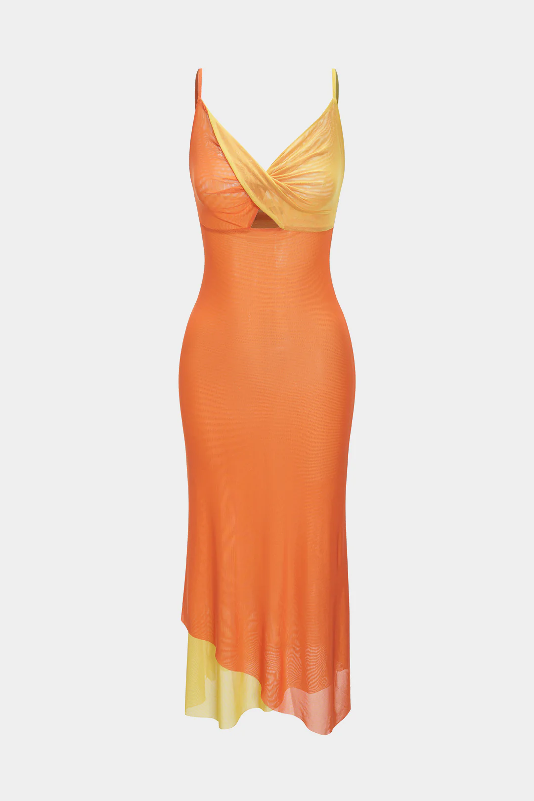 Mesh Patchwork Sleeveless Twist Knot Maxi Slip Dress