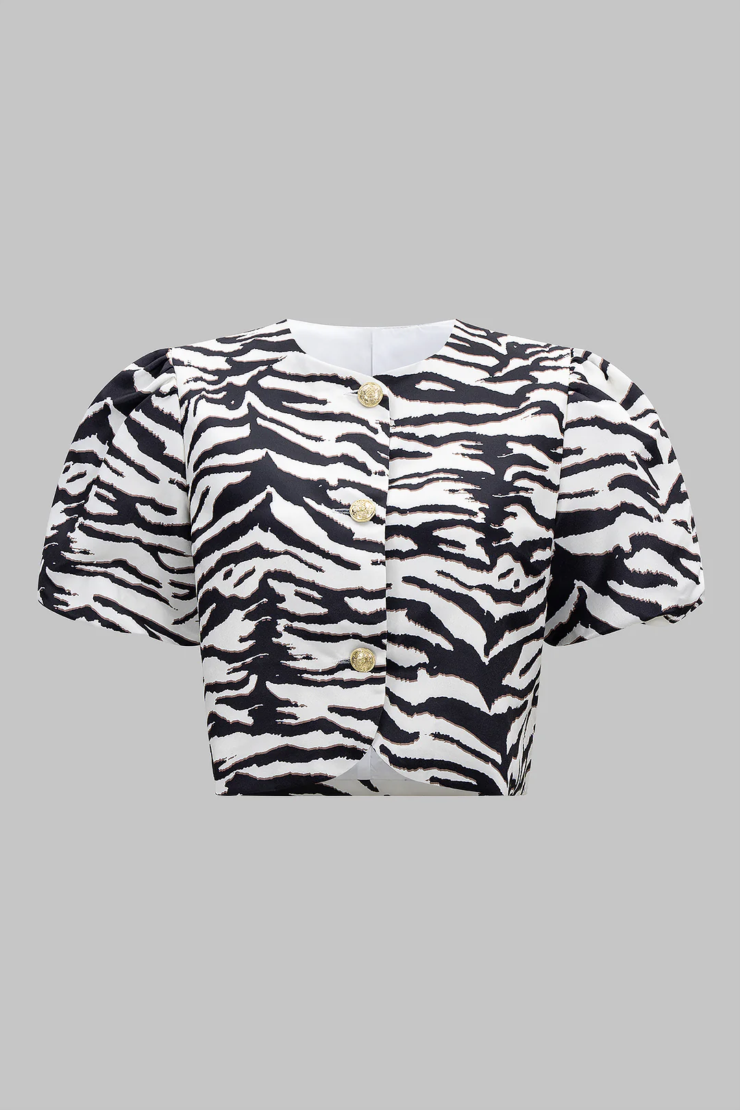 Zebra Stripe Print Metallic Button Short Sleeve Top