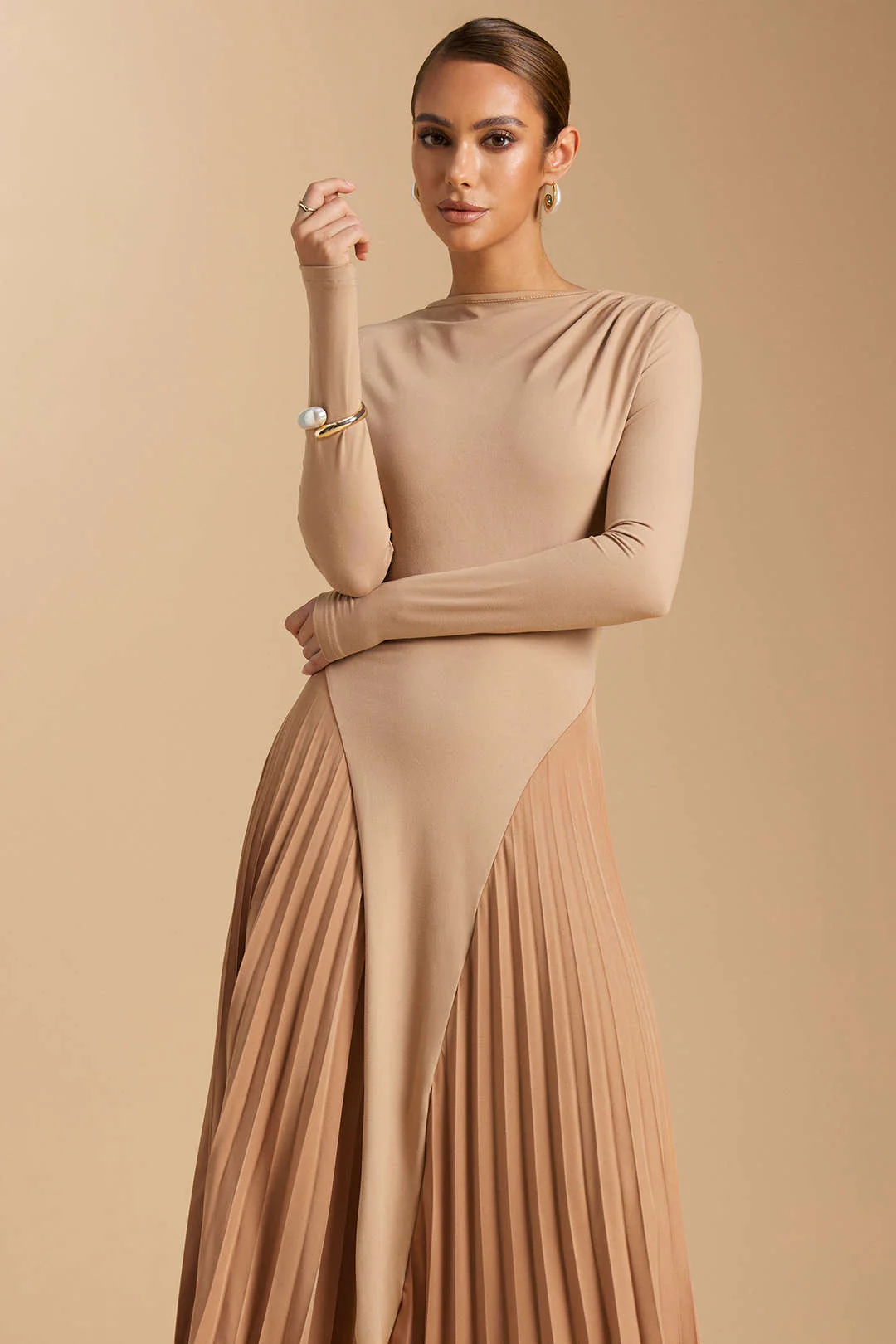 Pleated Long Sleeve Maxi Dress
