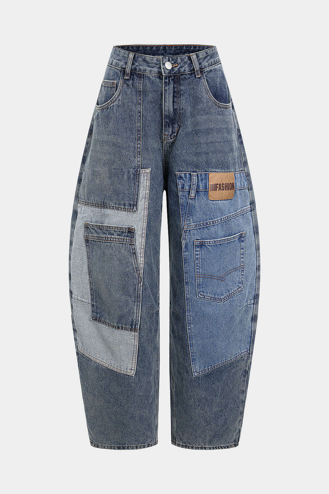 Patchwork Barrel Denim Jeans