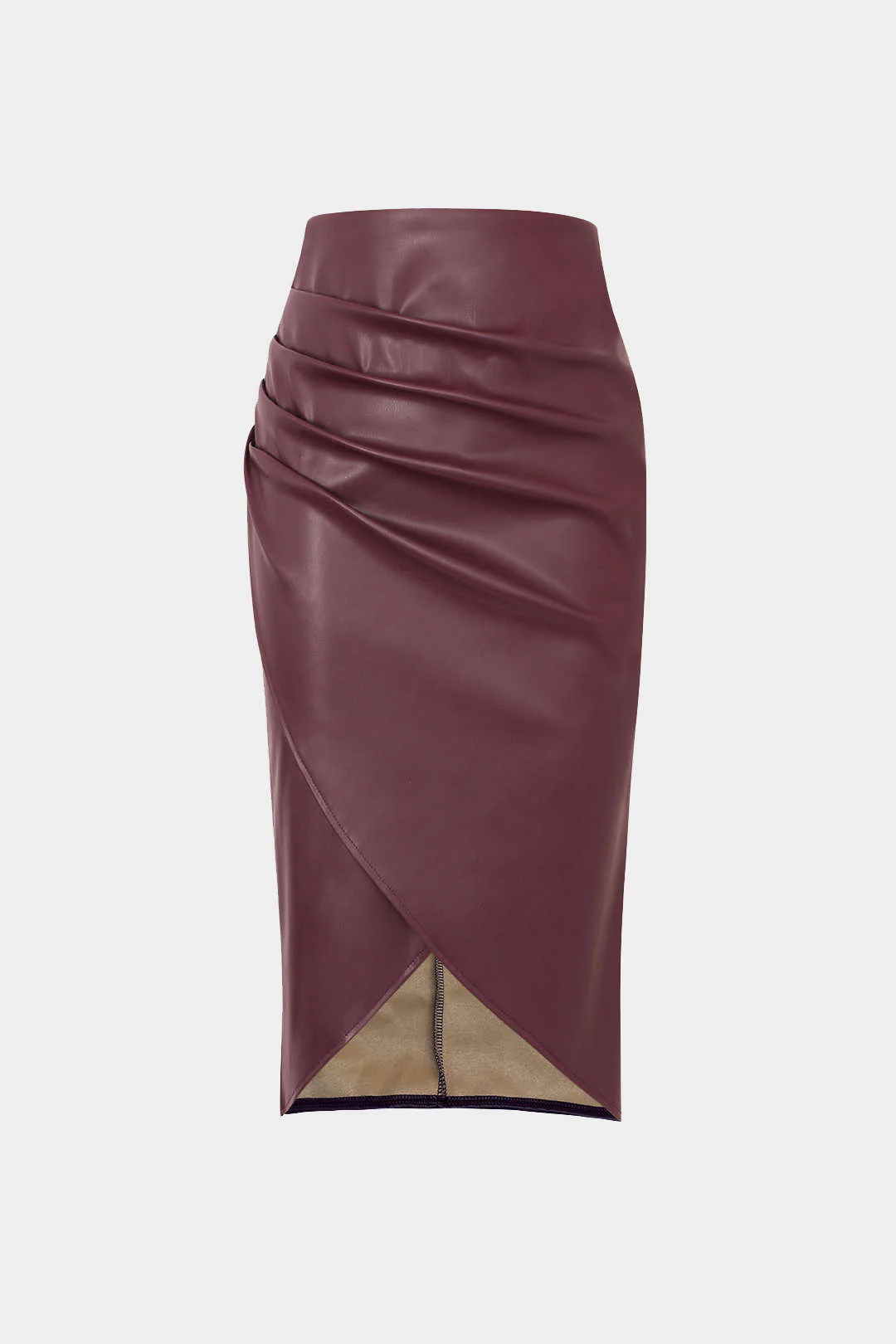 Faux Leather Wrap Ruched Mid-length Skirt