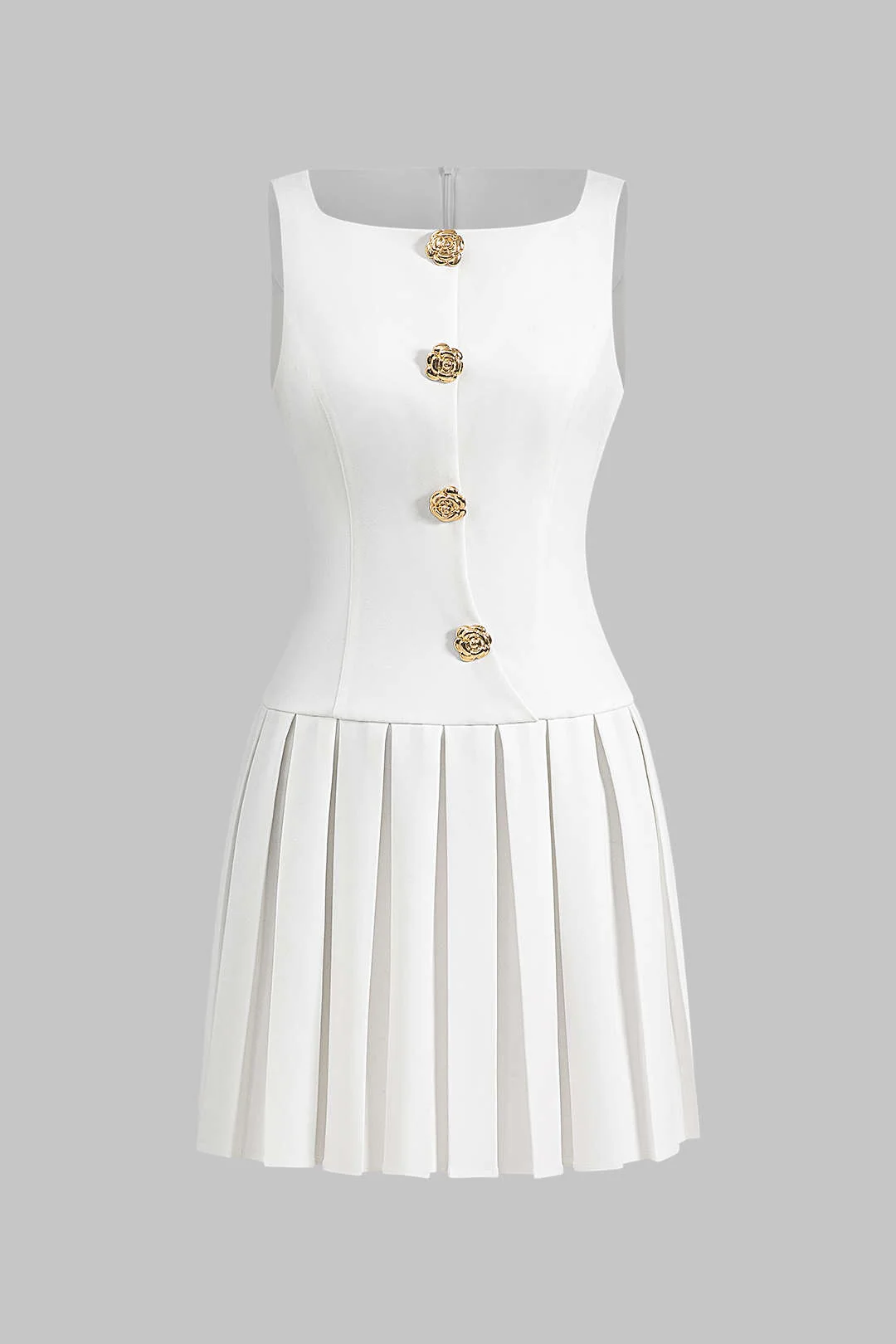 Metallic Button Sleeveless Mini Tank Dress