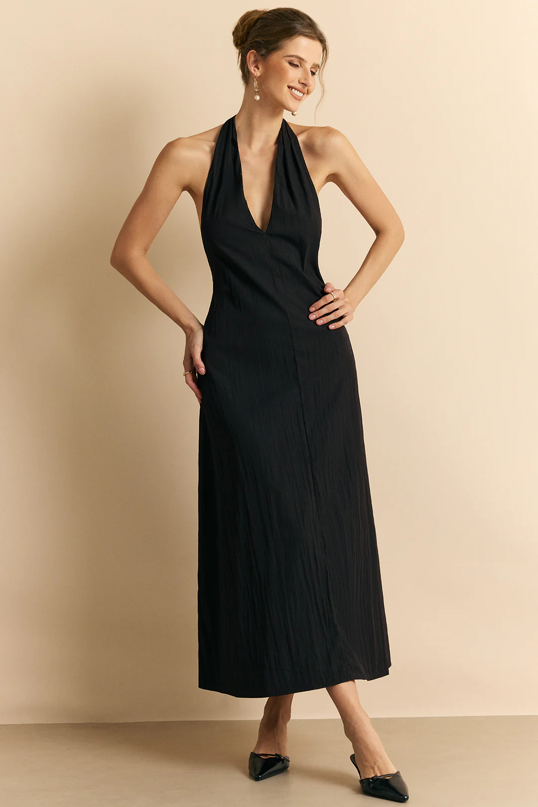 Halter Neck Tie Back Backless Sleeveless Maxi Dress