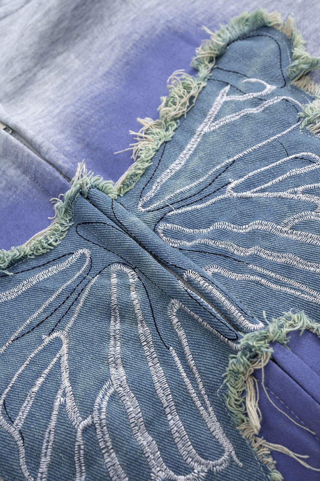 Airbrush Butterfly Pattern Denim Patchwork Zipper Hoodie