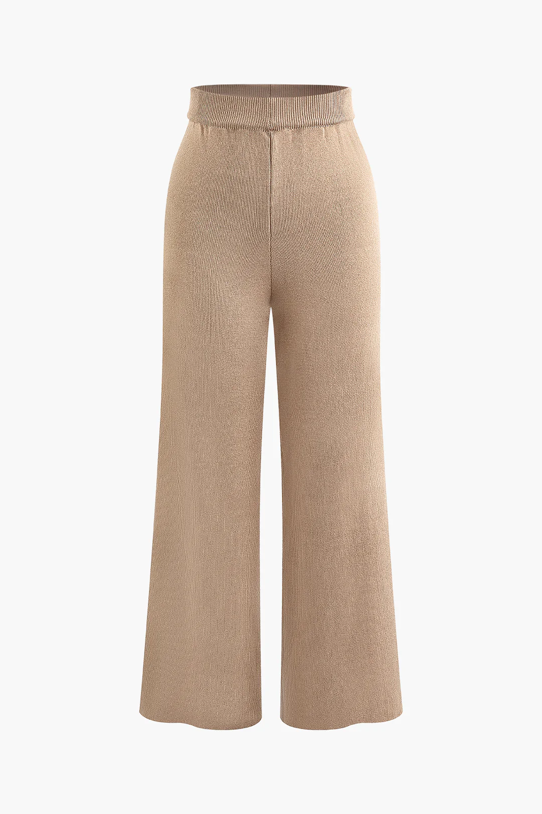 Solid Knitted Wide-Leg Trousers