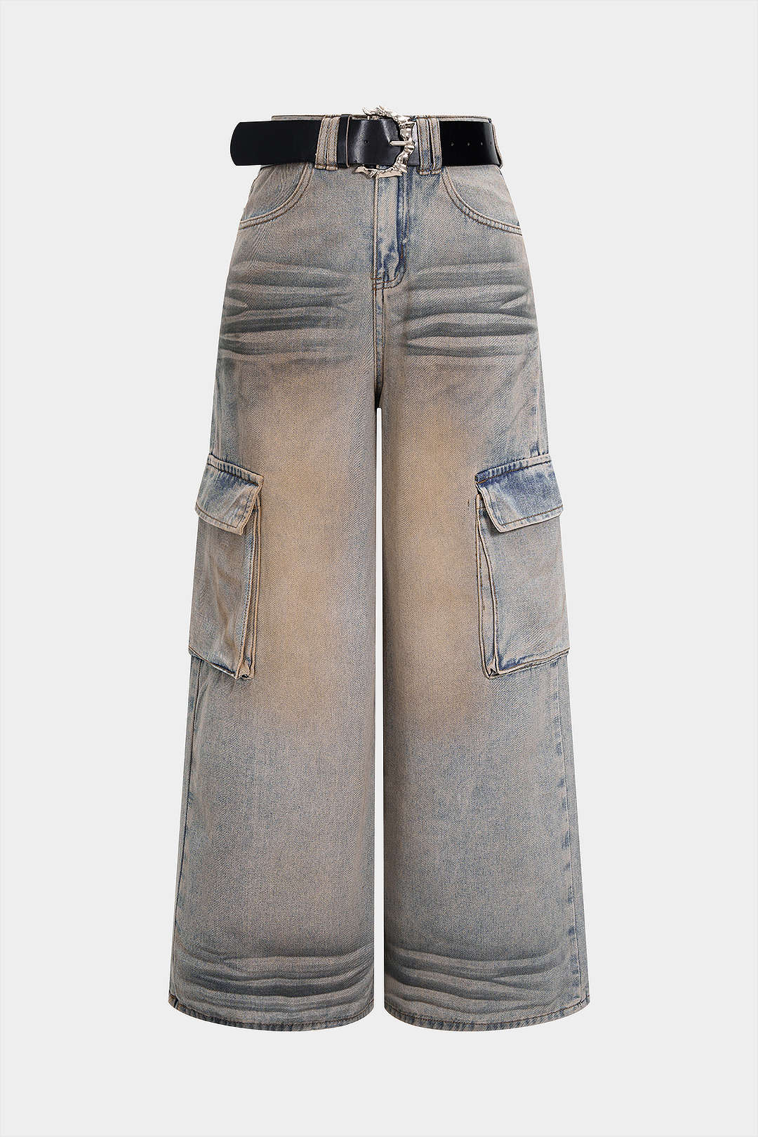 Denim Washed Belted Jeans