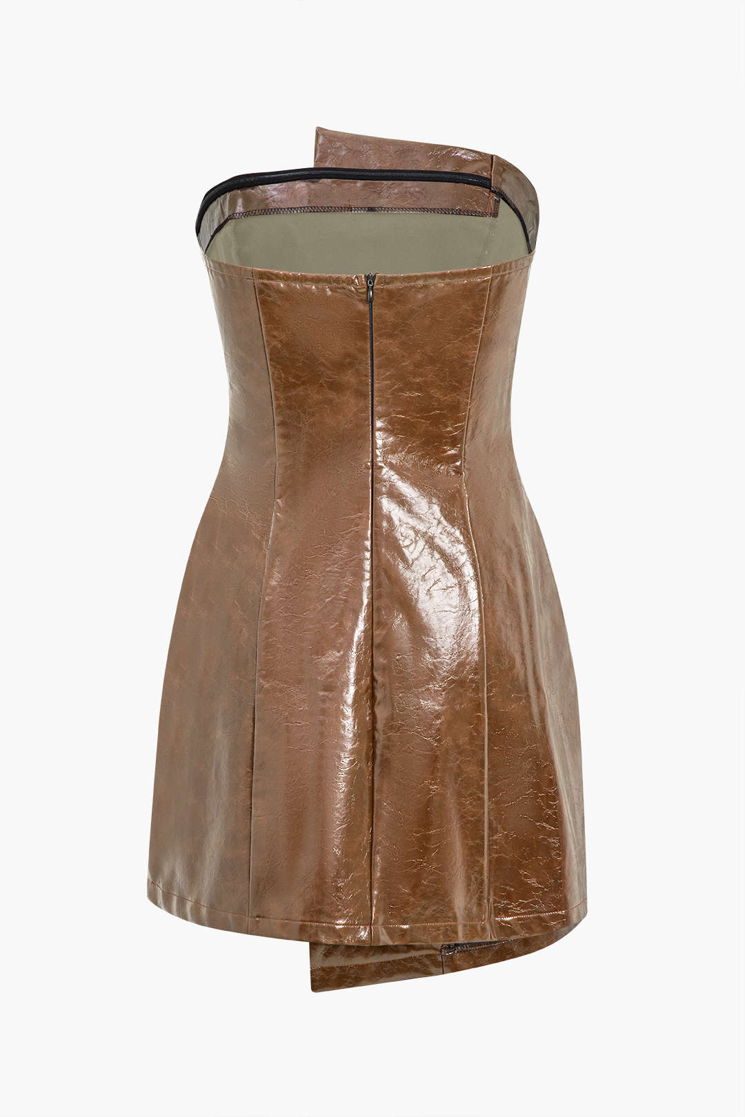 Faux Leather Strapless Mini Dress with Decorative Shells