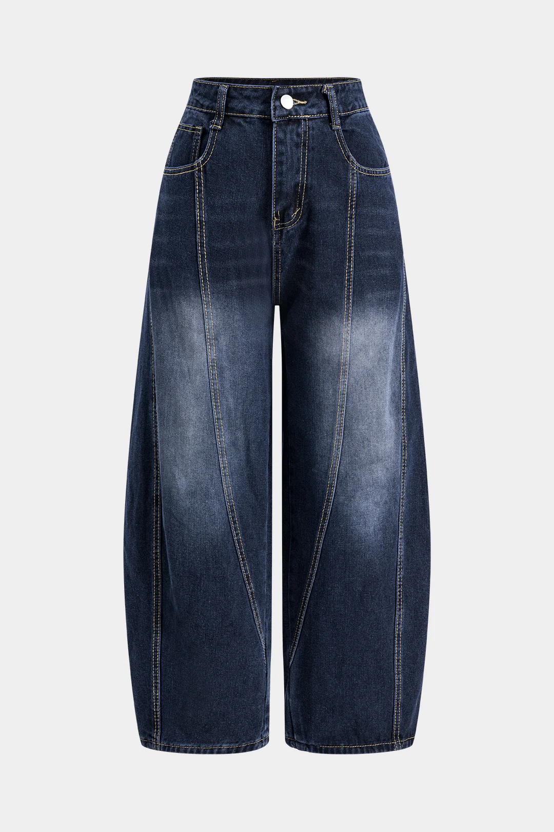 Denim Embroidery Button Pocket Wide Leg Jeans