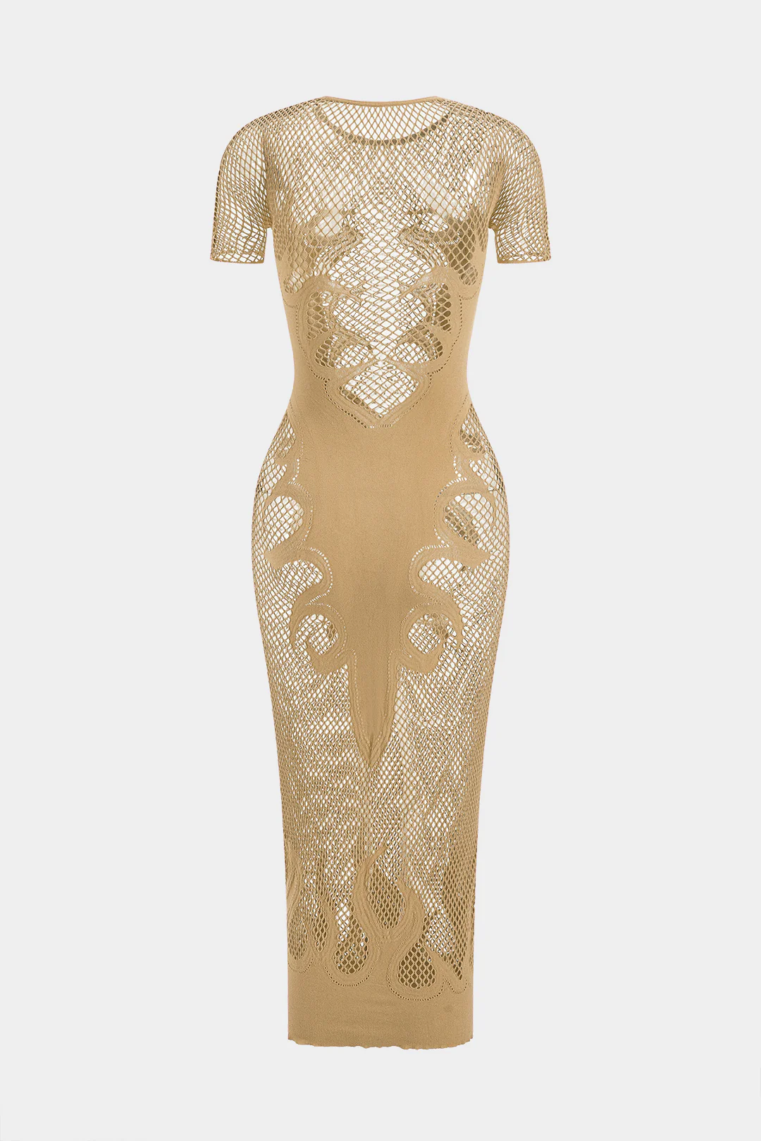 Knit Cut-Out Sheer Short-Sleeve Dress