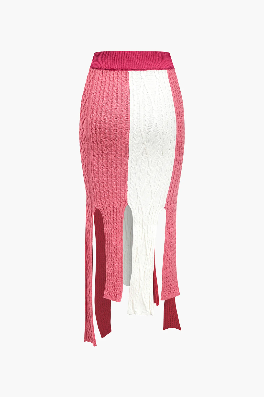 Contrasting Fringe-Trimmed Knit Mid-Length Skirt
