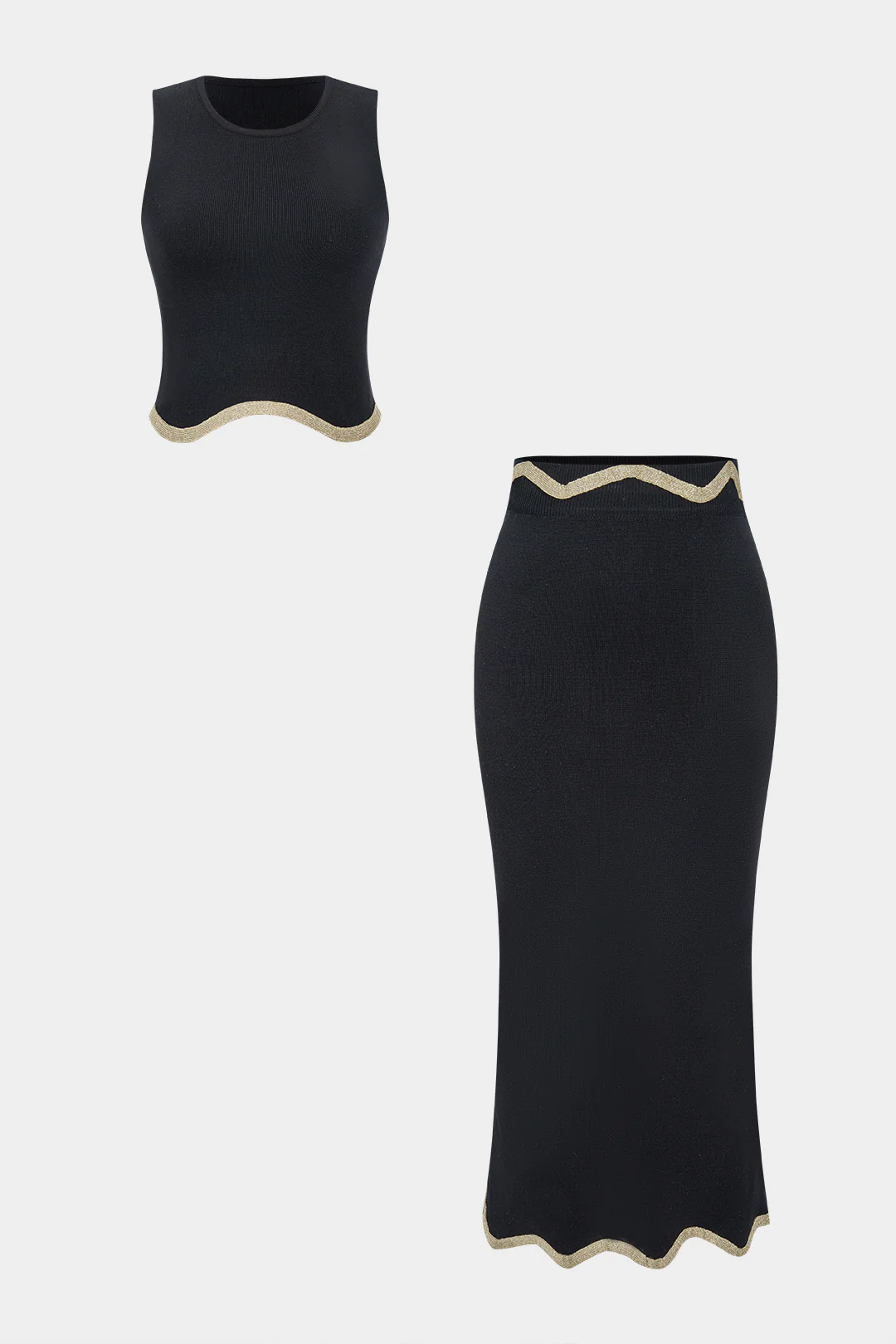 Knit Contrast Round Neck Tank Top and Skirt Combo