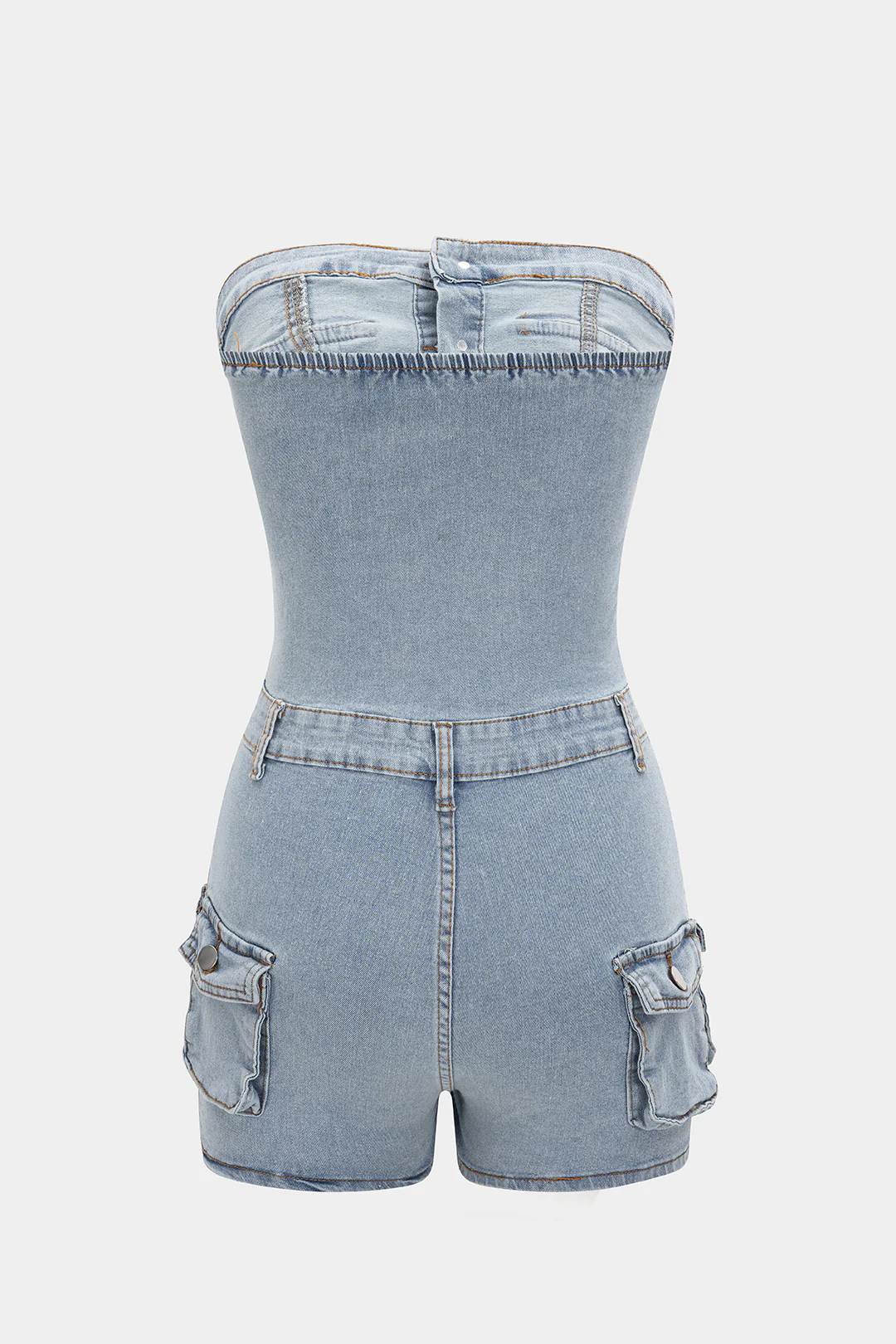 Strapless Button Denim Jumpsuit