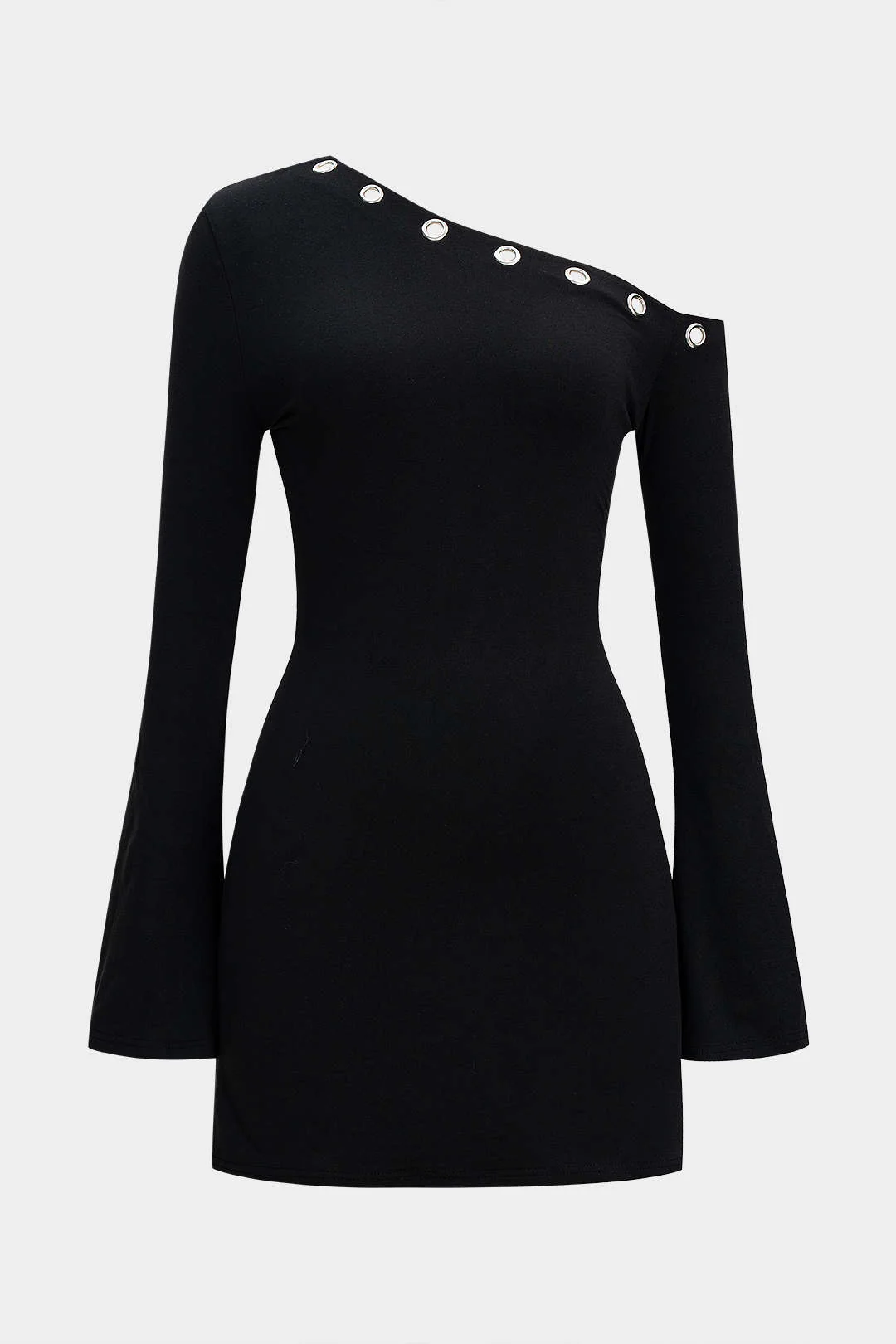 Asymmetrical Neck Cut Out Long Sleeve Mini Dress