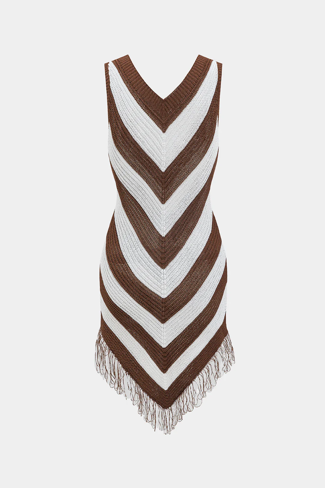 Knit Fringe Contrast Sleeveless Dress