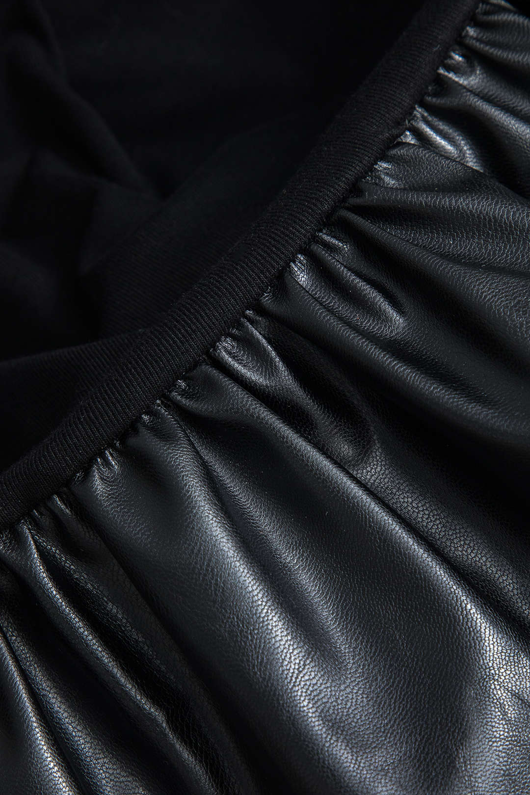 Faux Leather Round Neck Patchwork Short Dress