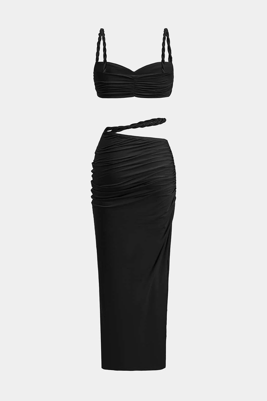 Ruched Backless Cami Top And Cut Out Skirt Set