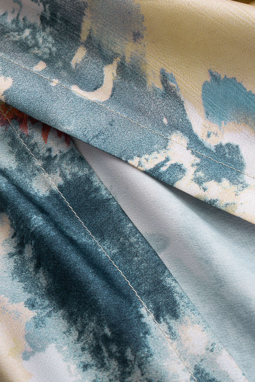 Plus Size Abstract Print Satin High-Waist Wrap Knot Skirt