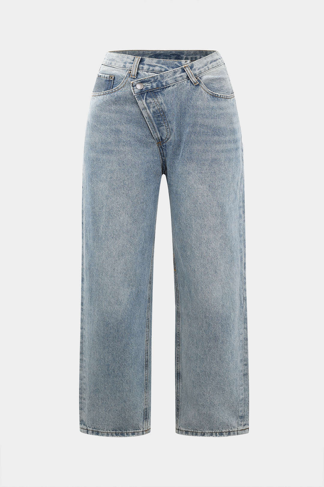 Plus Size Denim Zipper Detail High Waist Straight Leg Jeans