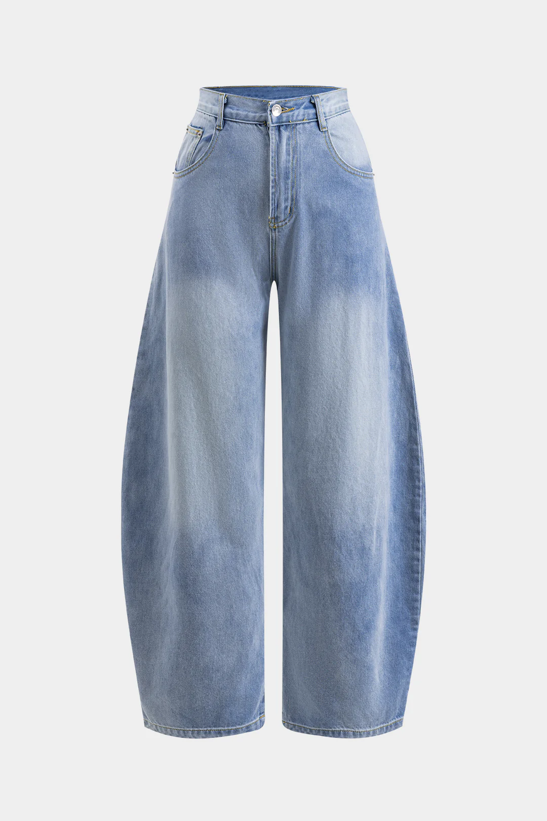 Denim Button Pocket Barrel Jeans