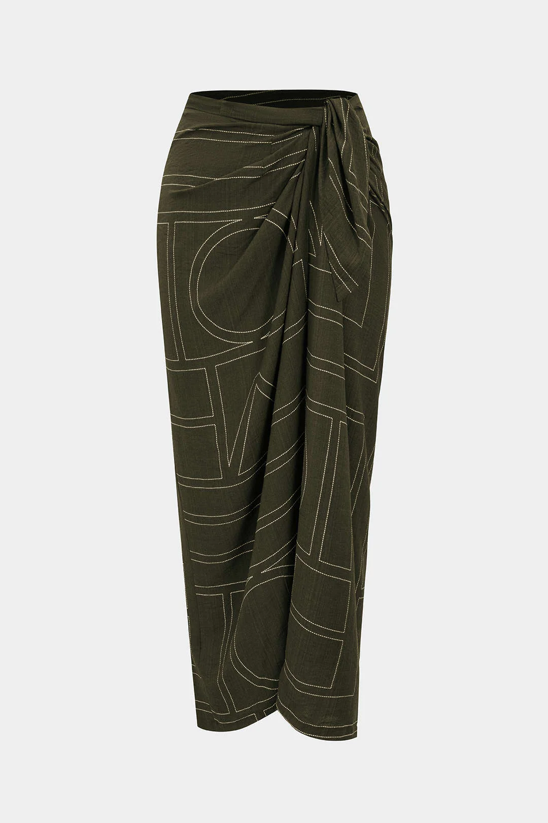 Linen Geometric Print Twist Knot Asymmetrical Ruched Skirt