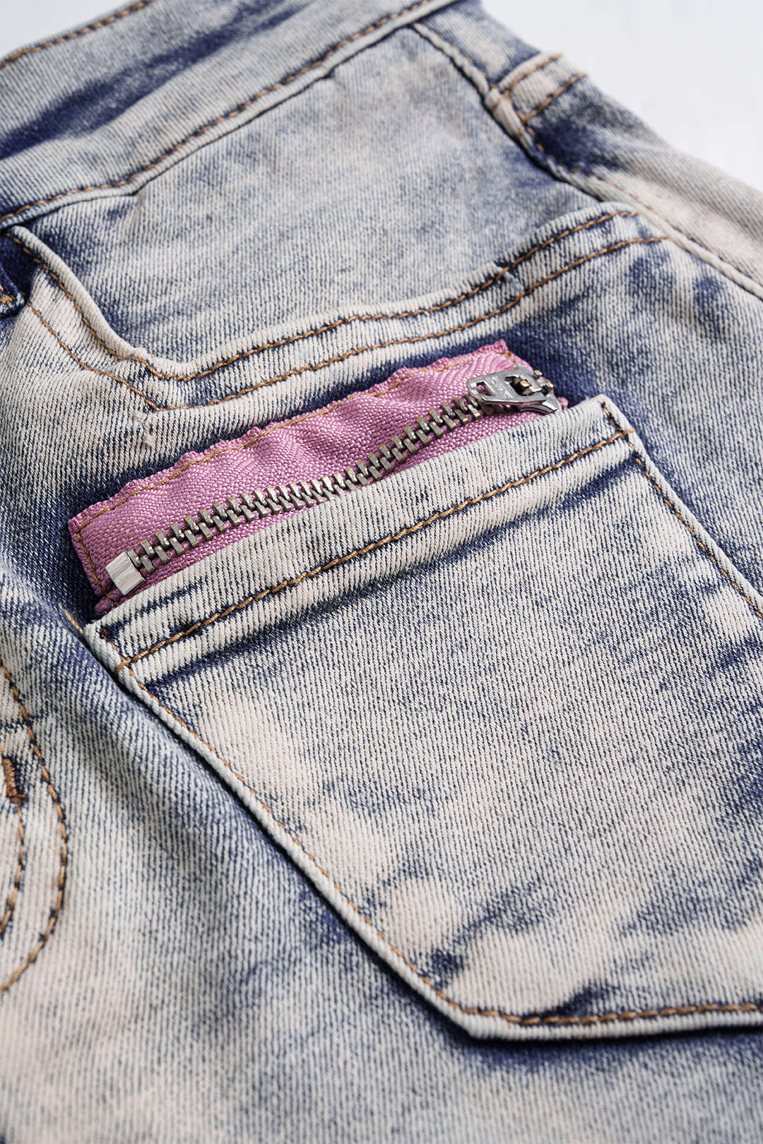 Washed Denim Patchwork Zipper Skirt