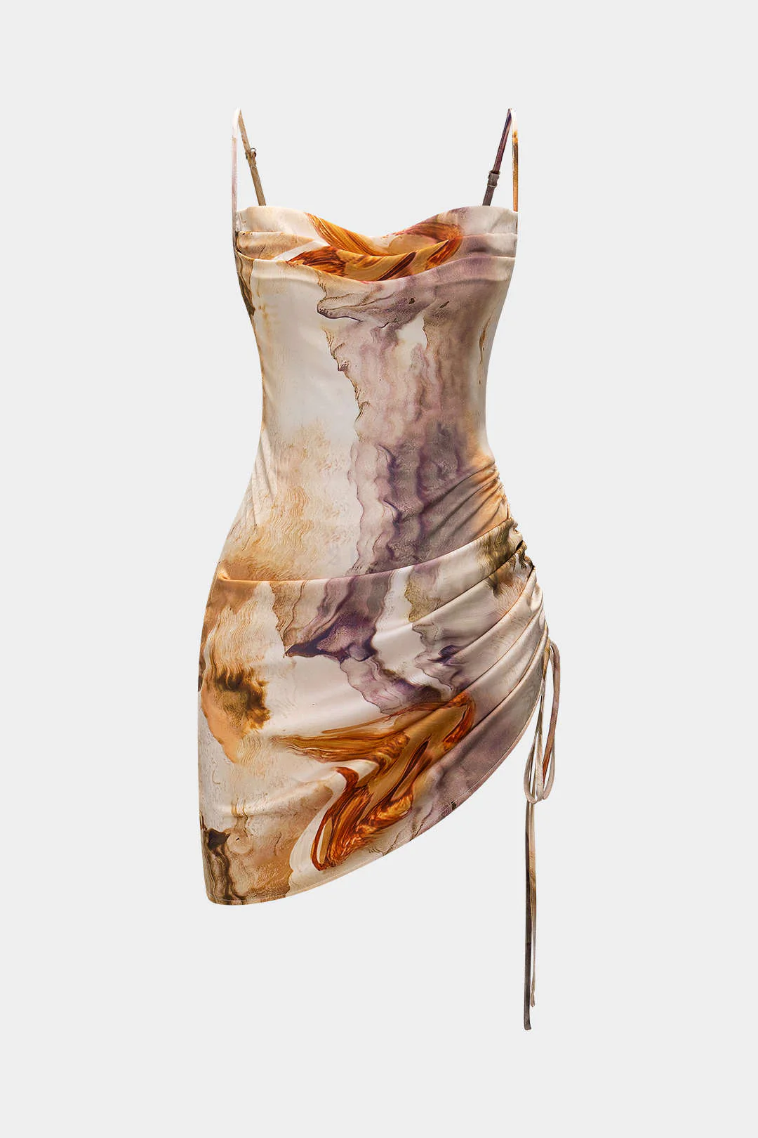 Watercolor Print Ruched Sleeveless Mini Dress