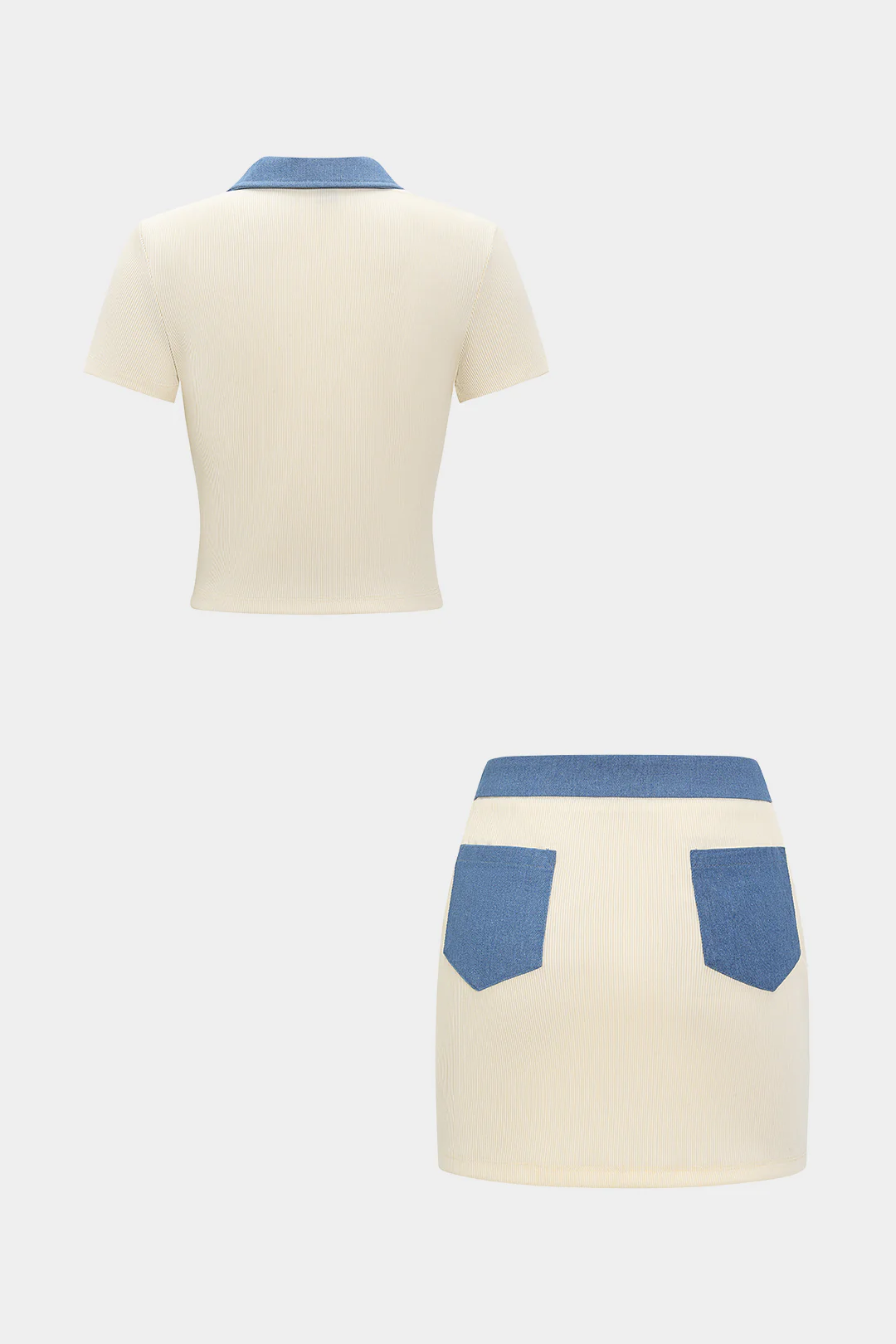 Patchwork Metallic Button Tank Top and Pocket Skirt Outfit Set