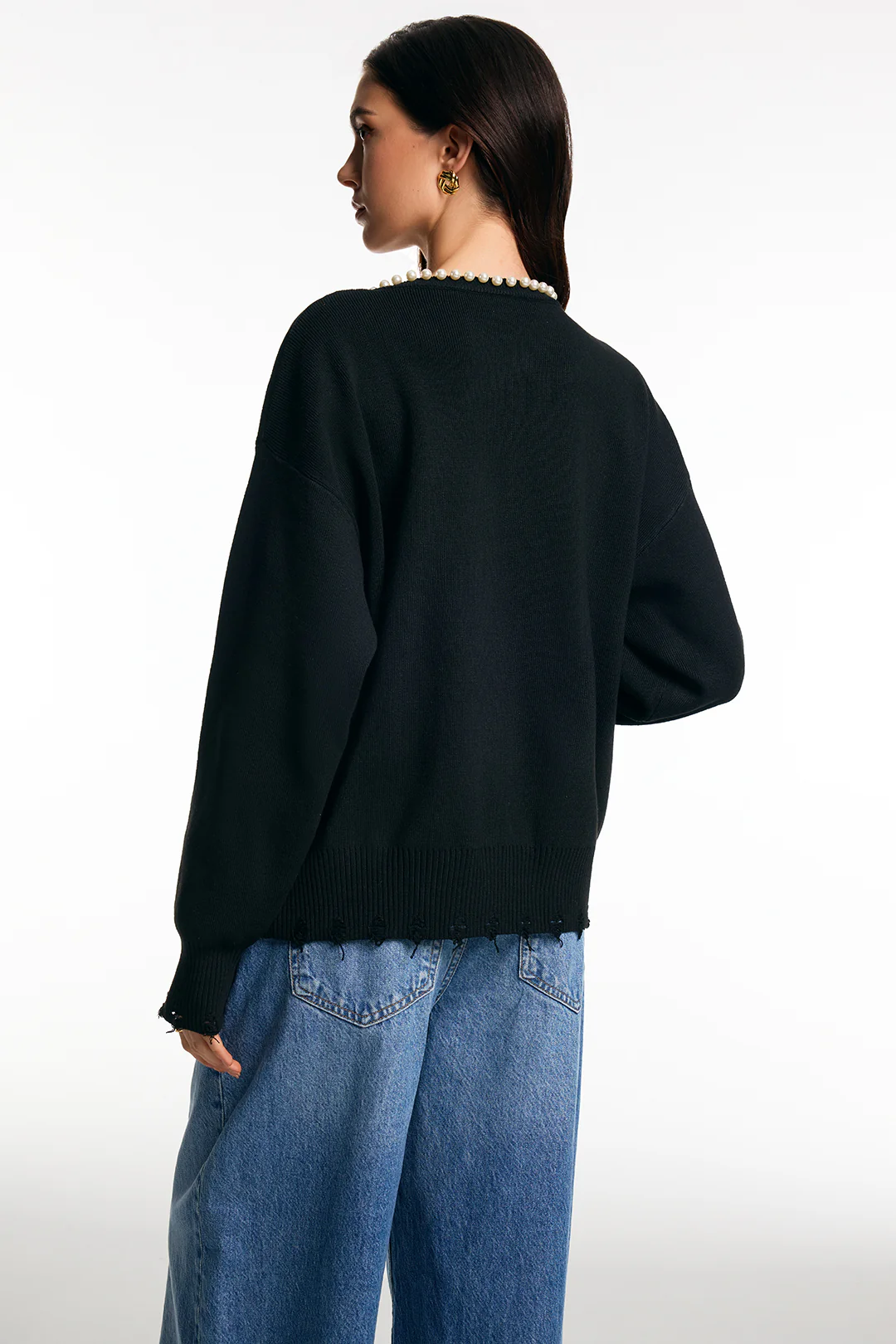 Knit Pearl Long Sleeve Cardigan