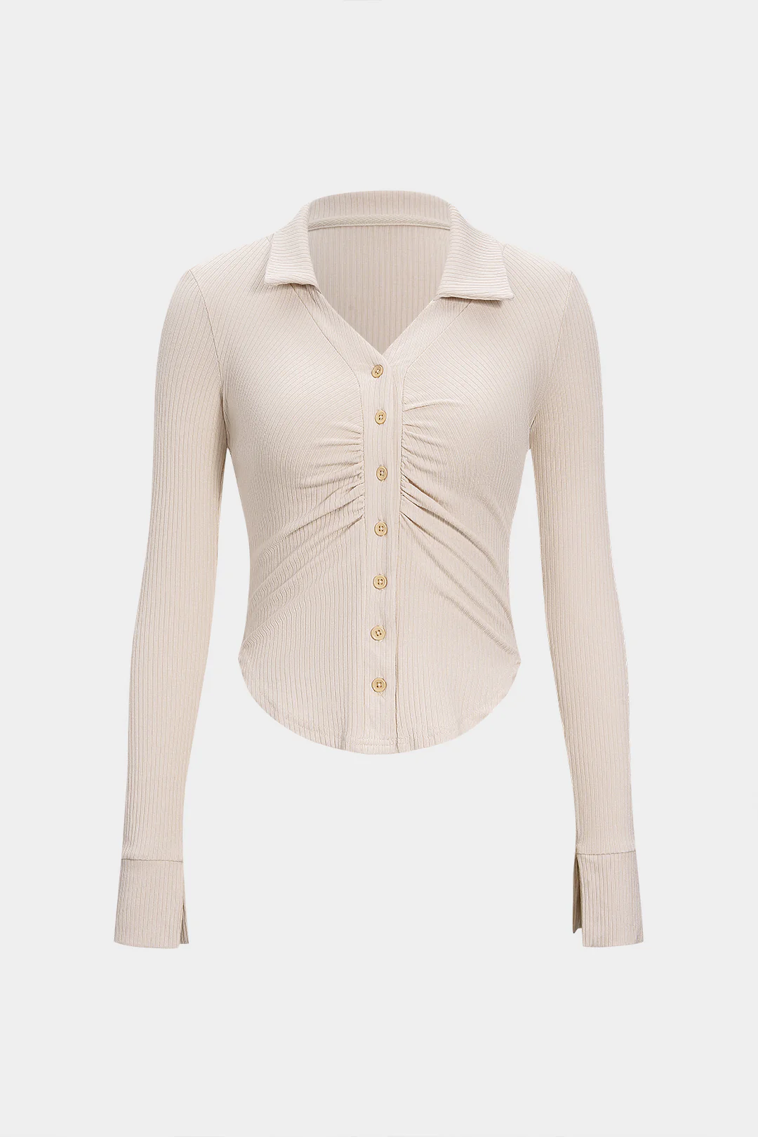 Ruched Button Long-Sleeve Top