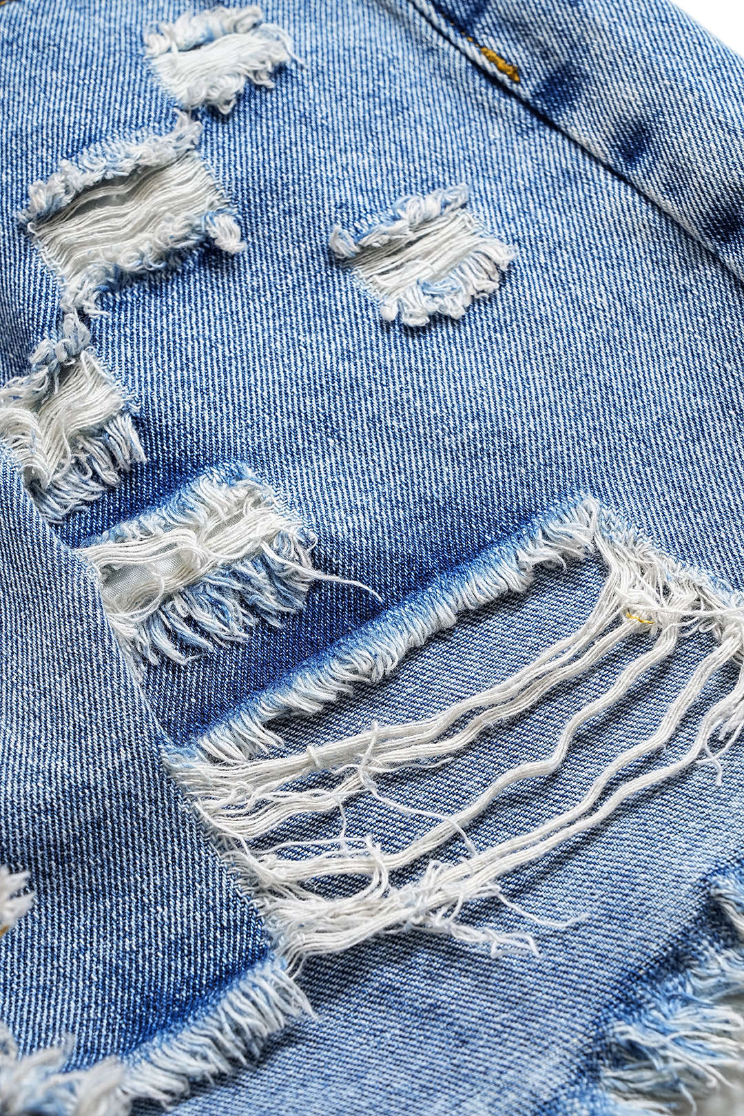 Denim Asymmetric Ripped Button-Pocket Shorts