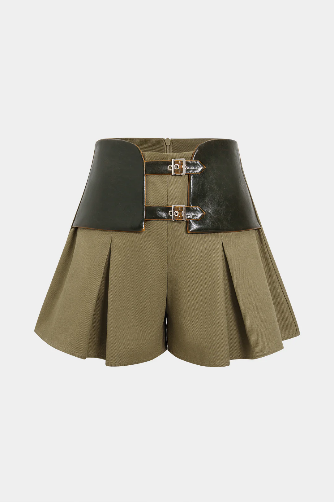 Faux Leather High-Waisted Pleated Shorts