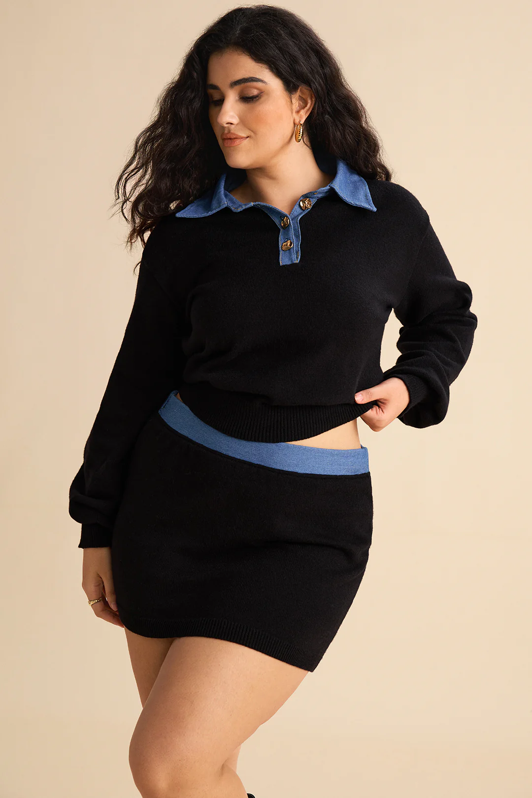 Plus Size Knit High Waist Patchwork Skirt