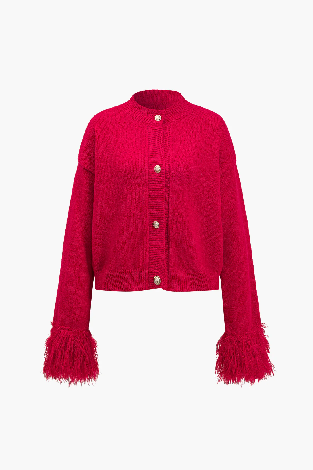 Solid Knit Button Frayed Cardigan