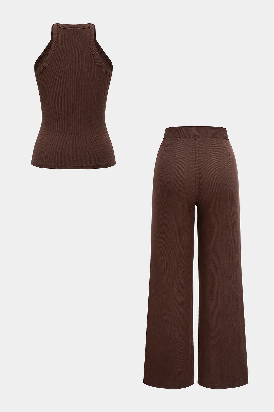 Solid Sqaure Neck Tank Top And Wide Leg Trousers Set