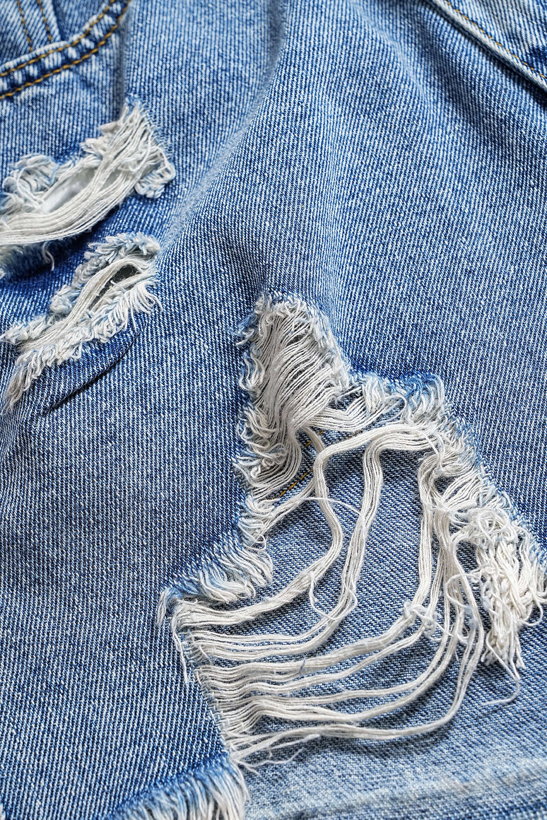 Denim Asymmetric Ripped Button-Pocket Shorts