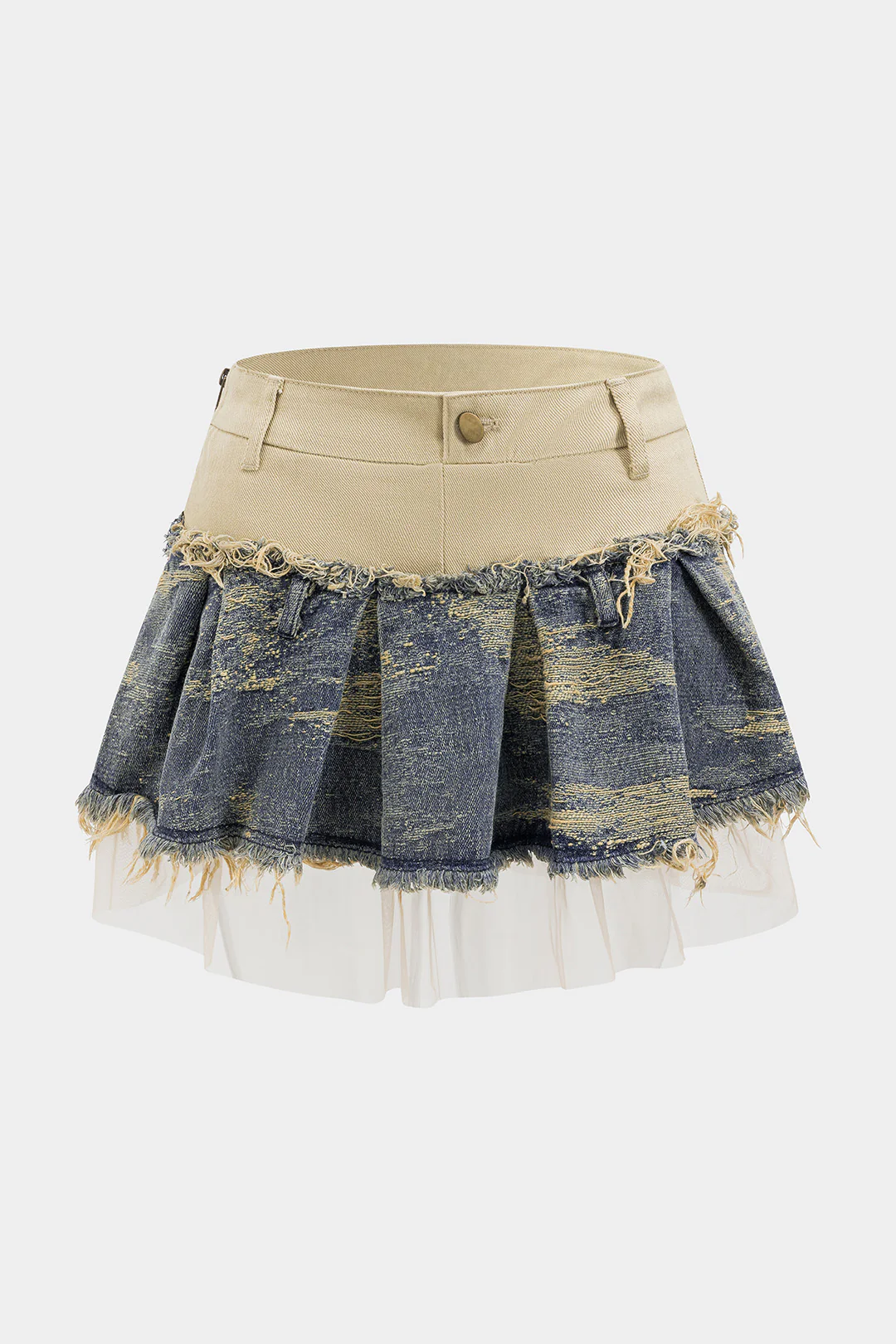 Denim Mesh Patchwork Skirt