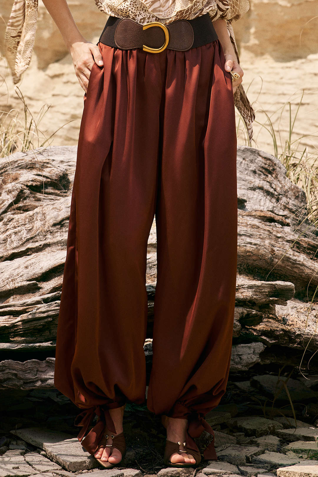 Faux Leather Patchwork Wide Metallic Buckle Belt