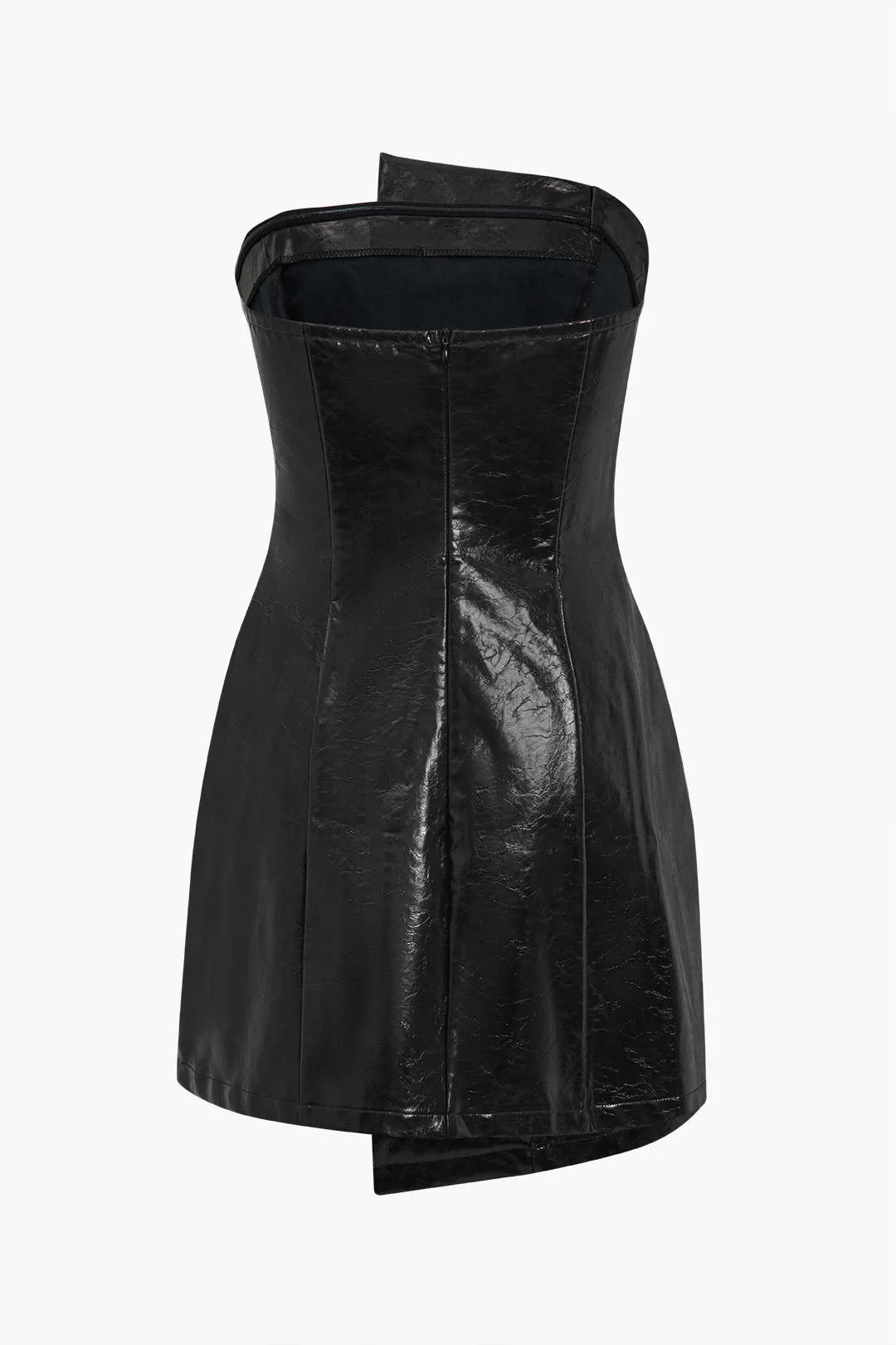 Faux Leather Strapless Mini Dress with Decorative Shells