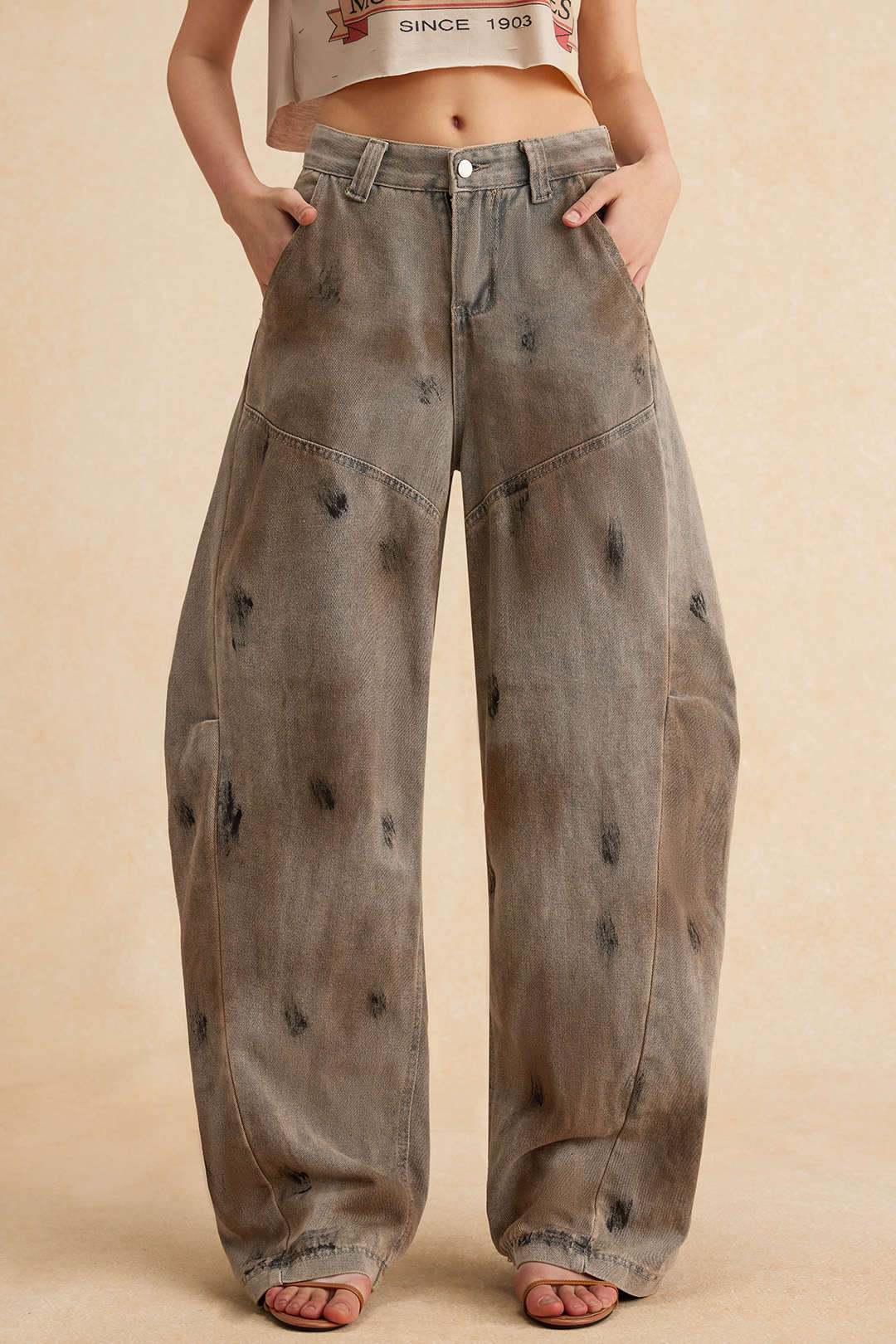 Dirty Denim Wide Leg Barrel Jeans