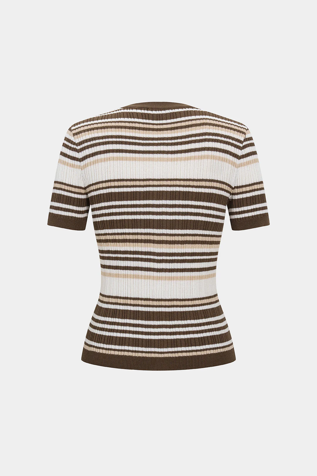 Knit Contrasting Striped Button Short-Sleeve Top