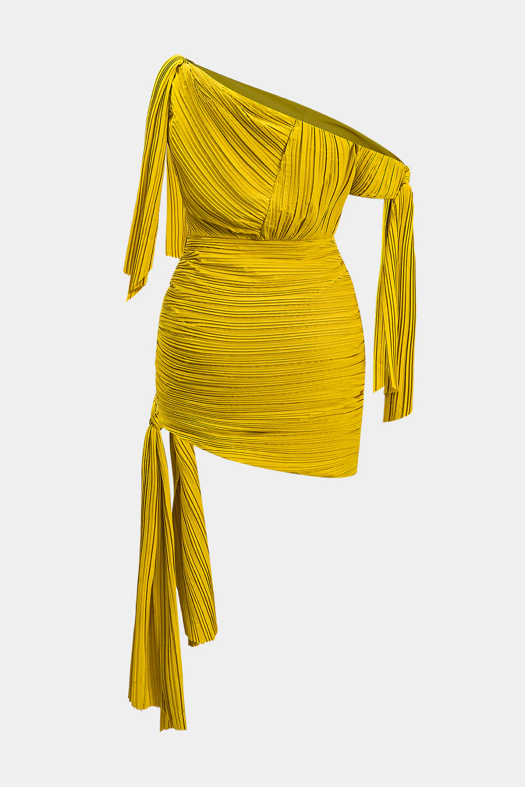 Plus Size Tie-Front Pleated Asymmetrical Sleeveless Mini Dress