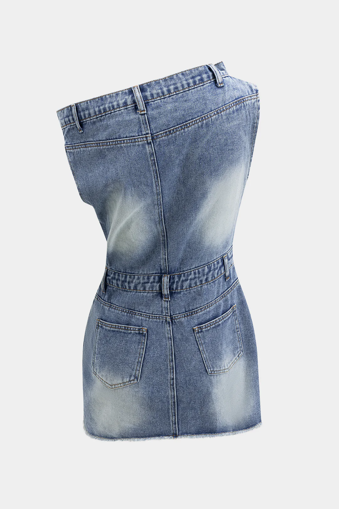 Denim Asymmetric Neckline Mini Dress