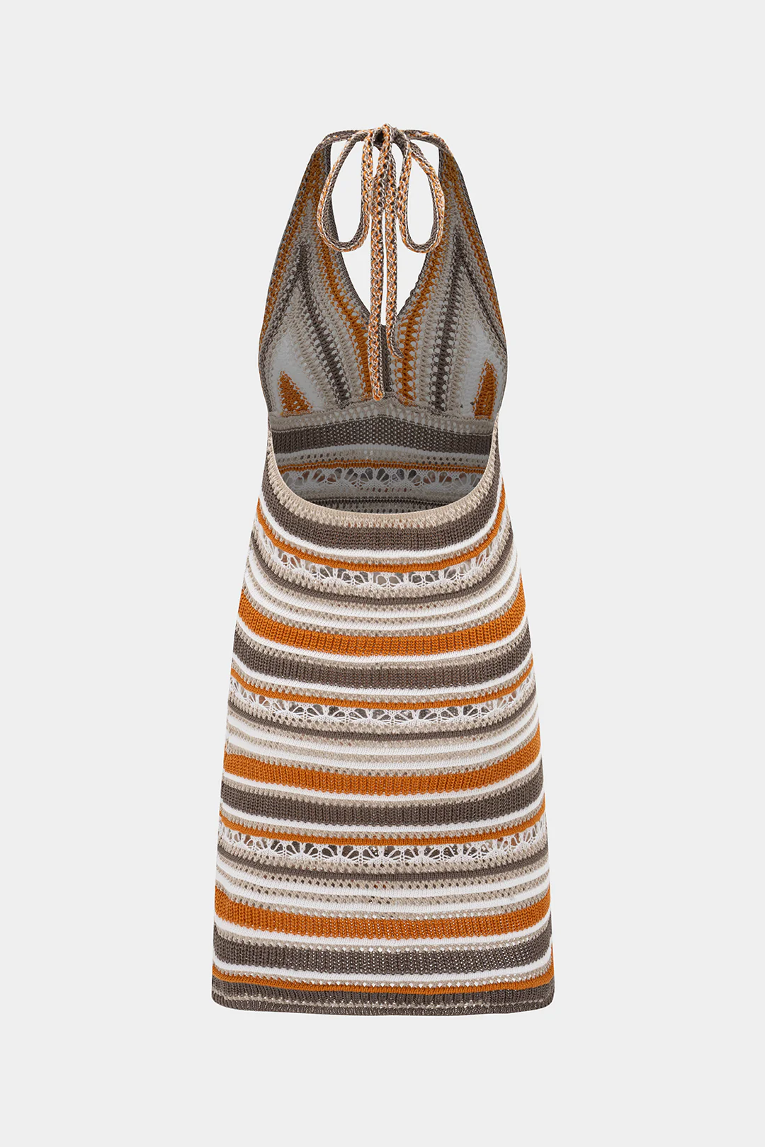 Knit Contrast Halter Neck Backless Sleeveless Hollow-Out Dress