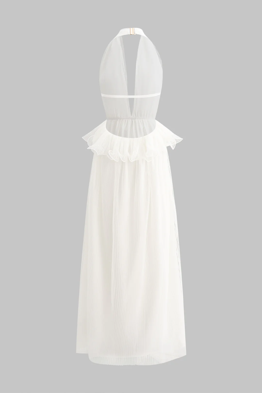 Mesh Halter Neck V-Neck Ruched Backless Sleeveless Maxi Dress