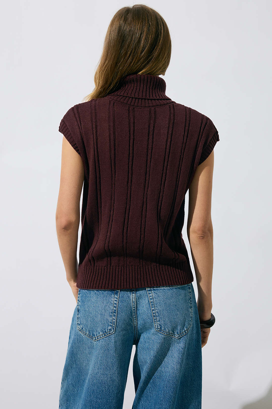 Ribbed Knit High Collar Tank Top